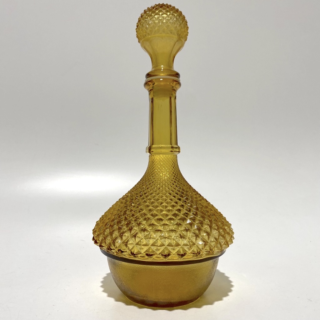 DECANTER, 1970s Amber Glass Bobble w Stopper